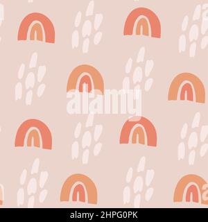 Niedliches nahtloses Muster mit Punkten und bunten Regenbögen. Boho, Kinderzimmer-Design für Textil, Tapete, Scrapbooking. Kinder Clip Art. Vektor ornamental Stock Vektor