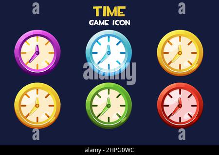 Mehrfarbige rund-um-die-Uhr, Spiel Zeit Symbole für das Design. Stock Vektor