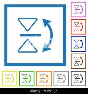 Vertikale Flip umreißt flache Farbsymbole in quadratischen Rahmen auf weißem Hintergrund Stock Vektor