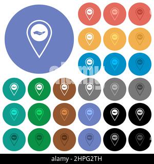 GPS-Ortung mehrfarbige flache Symbole auf runden Hintergründen. Inklusive weißer, heller und dunkler Symbolvarianten für schwebe- und aktive Statuseffekte Stock Vektor