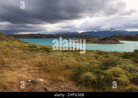 Blick über den Sarmiento de Gamboa See, Chile Stockfoto