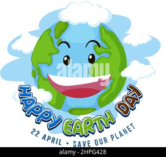 Save Planet Concept mit Happy Earth Day Logo und Smiley Earth Illustration Stock Vektor