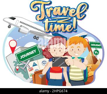 Reisestypografie-Logo mit Illustration für Reisende Paare Stock Vektor