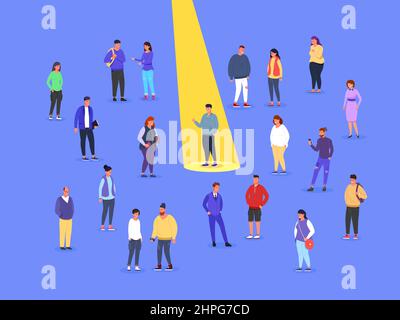 Mitarbeiter im Rampenlicht. Rekrutierung Erfolgskandidat, individuelle Auswahl talentierte Mitarbeiter wählen Arbeitserfahrung am besten Job Arbeitnehmer wählen Geschäftsmann, Vektor-Illustration. Einstellung von Mitarbeitern Stock Vektor