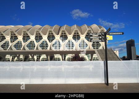 Details der Stadt der Künste und Wissenschaften ( Ciutat de les Arts i le Ciències), entworfen vom spanischen Architekten Santiago Calatrava. Valencia, Spanien Stockfoto