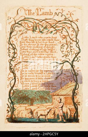 Illustration für das Lamm, aus Songs of Innocence, erstmals 1799 vom englischen Dichter und Künstler William Blake veröffentlicht, 1757 - 1827. Stockfoto