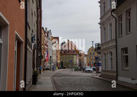 Stralsund, Deutschland 24. Juni 2021, schöne alte Häuser in der historischen Stadt Stralsund Stockfoto