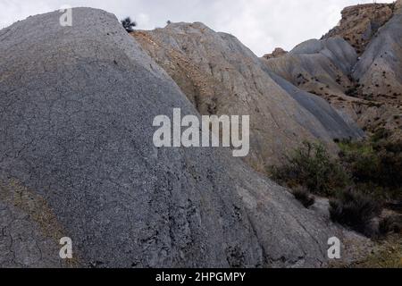 Felsformationen in Barranco del Cautivo, Wüste Tabernas, Almería, Andalusien, Spanien Stockfoto