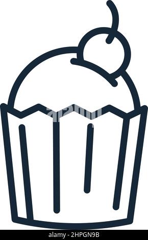 Stylische dünne Linie Ikone eines Kuchens mit Kirschen auf weißem Hintergrund - Vektor-Illustration Stock Vektor