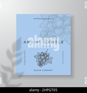 Duftkerze Vektor-Etikettenvorlage. Black Currant Beere Duft von lokalen Lieferanten Werbedesign. Tinte Stil Skizze Hintergrund Layout Dekor natürlich Stock Vektor