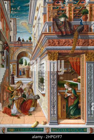 Die Verkündigung mit dem Heiligen Emidius von Carlo Crivelli (ca. 1430-1435 - ca. 1495), Ei und Öl auf Leinwand, 1486 Stockfoto