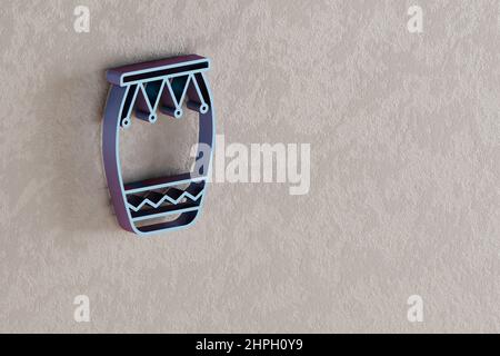 Großes Bongo-Symbol. Schöne blaue Big Bongo Symbol-Symbole auf der Wand hellen Hintergrund. 3D Rendering-Illustration. Hintergrundmuster für Design. Stockfoto