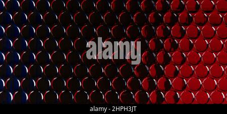 Abstrakt modern futuristisch trendy Silber Kreise Muster Hintergrund Textur reflektiert blau und rotes Licht Stockfoto