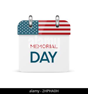 Vector 3D Realistic Memorial Day Paper Classic einfaches minimalistisches Kalendersymbol mit US-Flag-Farben. Design-Vorlage für Memorial Day Card, Banner Stock Vektor