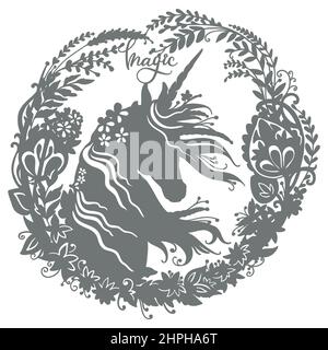 Schöne Einhorn Silhouette. Unicorn Vektorgrafik isoliert auf weißem Hintergrund. Vinylhemd-Design. Druckt Design für T-Shirts, cricut, paperc Stock Vektor