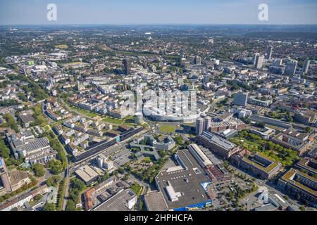 Luftbild, Stadtblick City mit Limbecker Platz und Funke Mediengruppe sowie Agentur für Arbeit Essen und Wohngebiet Grüne Mitte in der CI Stockfoto