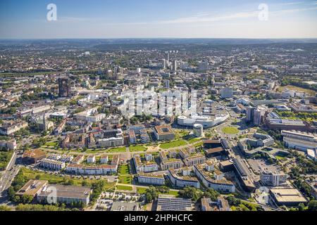 Luftbild, Stadtblick City mit Limbecker Platz und Funke Mediengruppe sowie Agentur für Arbeit Essen und Wohngebiet Grüne Mitte in der CI Stockfoto