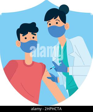 Isolierte weibliche Krankenschwester Anwendung eines Impfstoffs auf einen männlichen Typ Vector Stock Vektor