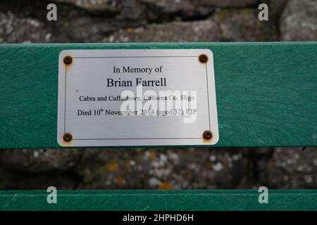 EASKY, COUNTY SLIGO, IRLAND - OKTOBER 12 2021 : Zeichen erinnern an den verlorenen Martin Farrell. Stockfoto