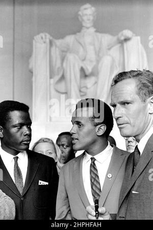 Sidney Poitier, Harry Belafonte und Charlton Heston beim Bürgerrechtsmarsch um ca. 28. August 1963 Stockfoto