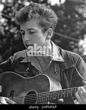 Bürgerrechtsmarsch auf Washington, D.C.; Nahaufnahme von Sänger Bob Dylan, 28. August 1963 Stockfoto