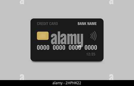 Kreditkartenformat. Realistische schwarze Kreditkarte mit leerer Oberfläche für Ihr Design. Vektor Stock Vektor