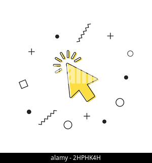 Zeigercursor Computermaus Symbolvektor. Gelbes Klick-Cursor-Symbol mit geometrischen Formen auf weißem Hintergrund. Vektor Stock Vektor