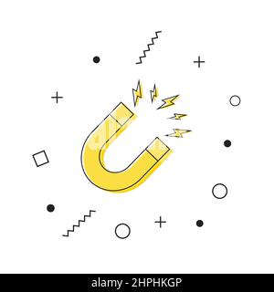 Symbolvektor Magnet. Gelbes Magnet-Symbol mit geometrischen Formen auf weißem Hintergrund. Vektor Stock Vektor