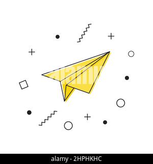 Symbolvektor für Papierflugzeuge. Gelbes Sendesymbol mit geometrischen Formen auf weißem Hintergrund. Vektorgrafik Stock Vektor