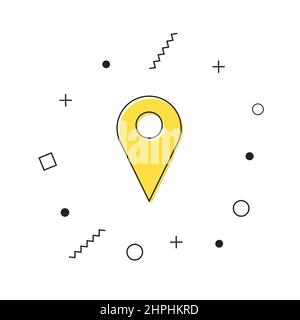 Symbolvektor für Positionsnadel. Gelbes Kartennadelsymbol mit geometrischen Formen auf weißem Hintergrund. GPS-Positionssymbol. Vektor Stock Vektor