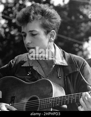 Bürgerrechtsmarsch auf Washington, D.C.; Nahaufnahme von Sänger Bob Dylan, 28. August 1963 Stockfoto