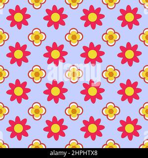 Muster mit roten und gelben Blüten. Retro-Stil des 70s. Stock Vektor