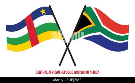 Zentralafrikanische Republik und Südafrika Flaggen gekreuzt und winken Flat Style. Offizieller Anteil. Stock Vektor