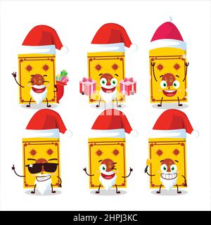 Weihnachtsmann Emoticons mit gelben Päckchen chinesischen Cartoon-Charakter. Vektorgrafik Stock Vektor