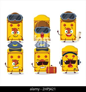 Pilot Cartoon Maskottchen gelbe Pakete chinesisch mit Gläsern. Vektorgrafik Stock Vektor