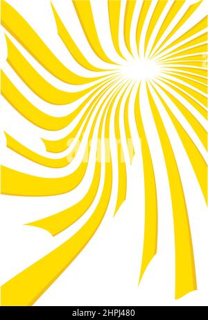 Leuchtend gelbe, wirbelnde Strahlen auf weißem Hintergrund Stock Vektor