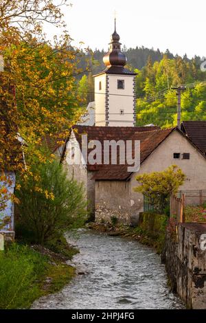 Bach im Dorf Bela-Dulice, Slowakei. Stockfoto