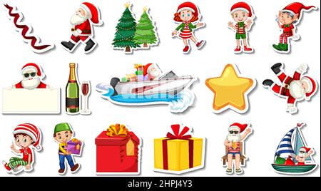 Set von Weihnachtsobjekten und Comic-Figuren Illustration Stock Vektor