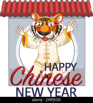 Frohes chinesisches Neujahr mit Tiger in Kostümentillustration Stock Vektor