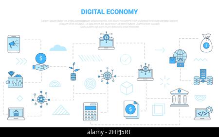 Digital Economy Konzept mit Icon Set Template Banner mit moderner blauer Farbe Stil Vektor-Illustration Stockfoto