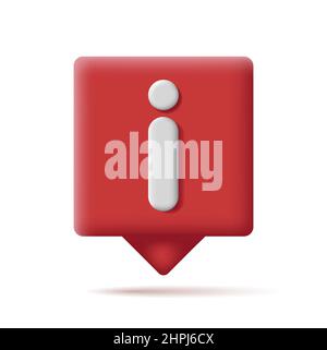 Info-Tooltip-Symbol, rote 3D weiche Renderform mit Zeiger und i-Symbol Stock Vektor