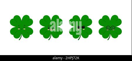 Niedliche Kleeblatt Kinder Charakter-Set isoliert auf weißem Hintergrund. Stock Vektor