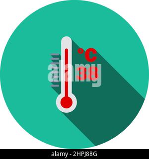 Symbol Für Hohe Temperatur. Flaches Kreiseldesign Mit Langen Schatten. Vektorgrafik. Stock Vektor