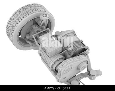 Tonwiedergabe der Schnittansicht des Elektrofahrzeugmotors. 3D Rendering des Bildes. Stockfoto