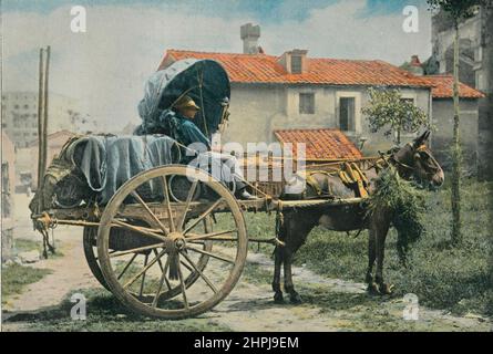 CHARRETIER CONDUISANT DU VIN ENVIRONS OE ROM. Autour Du Monde - Italie 1895 - 1900 (3) - 19. Jahrhundert französischer Farbfotografiedruck Stockfoto