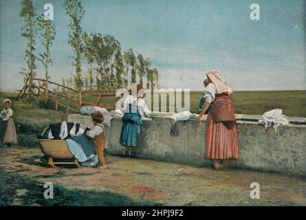 FONTAINE DANS LA CAMPAGNE ROMAINE. Autour Du Monde - Italie 1895 - 1900 (6) - 19. Jahrhundert französischer Farbfotografiedruck Stockfoto