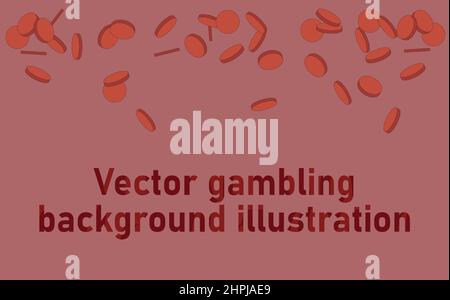 Illustration eines Spielcasinos auf weißem Hintergrund. Spielchips, Münzen, Aufregung, gebrauchsfertig, eps. Für Ihr Design. Zur Dekoration, Stock Vektor