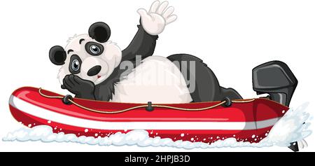 Panda auf Motor aufblasbares Boot in Cartoon-Stil Illustration Stock Vektor