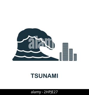 Tsunami-Symbol. Monochromes, einfaches Symbol für Vorlagen, Webdesign und Infografiken Stock Vektor