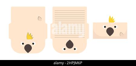 Nette schöne Papagei Brief schreiben Schreibwaren Papier Laser schneiden Karte Vorlage. Tierdesign für Begrüßung, Einladung, Dankeskarten. Vektormaterial Stock Vektor